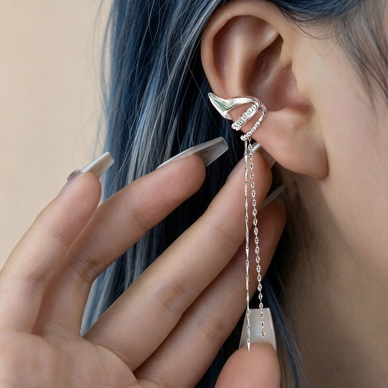 Spring Dawn High-End Long Non-Pierced Earrings Geometric Tile Chain Ear Cuff for Women Internet Celebrity Fairy Ear Clip