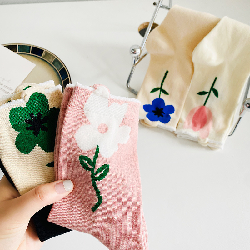Socks with slippers for outerwear with half slippers mid-tube socks good-looking flowers Mori women's socks for girls spring and summer Socks with slippers for outerwear with half slippers mid-tube socks good-looking flowers Mori women's socks for girls spring and summer
