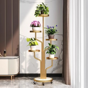 New Product Source Light Luxury Multi-Layer Floor-Standing Flower Shelf Indoor Living Room Storage Rack Iron Plant Succulent Flower Pot Holder