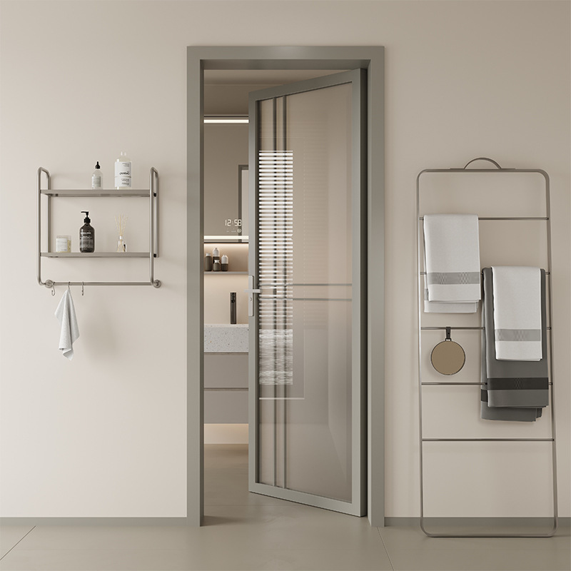 Bathroom Door Extremely Narrow Flat Opening Door Bedroom Glass Aluminum Alloy Bathroom Door Toilet Door Non-Slip Bulk Door Manufacturer