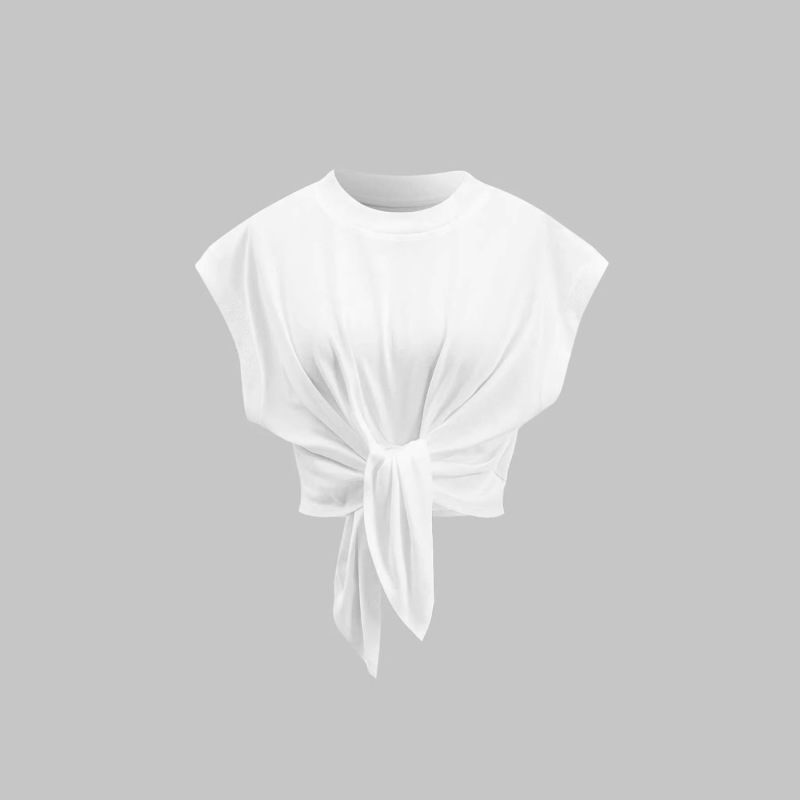 Cross-Border European and American Style Women's Solid Color Pleated Front-Tie Casual Everyday Versatile Summer Batwing Sleeve T-Shirt Top Cross-Border European and American Style Women's Solid Color Pleated Front-Tie Casual Everyday Versatile Summer Batwing Sleeve T-Shirt Top