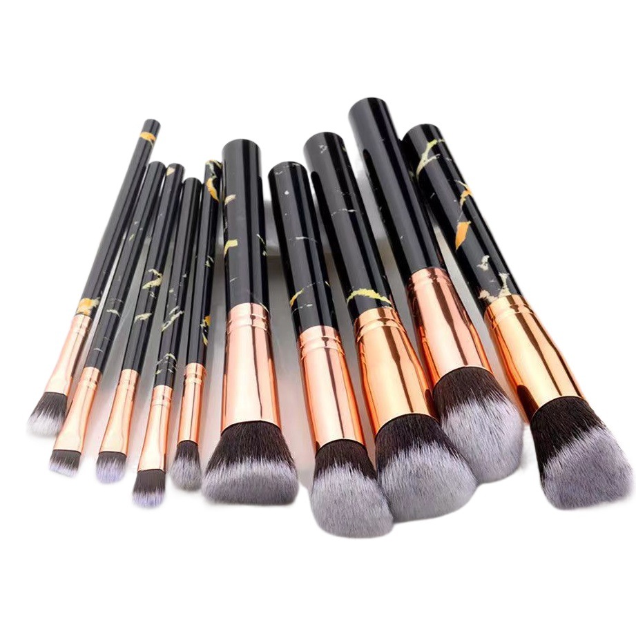 Juego de 10 brochas de maquillaje con diseño de mármol, incluye 5 brochas grandes y 5 pequeñas para rubor, polvos y sombras de ojos, juego completo de herramientas de belleza al por mayor.