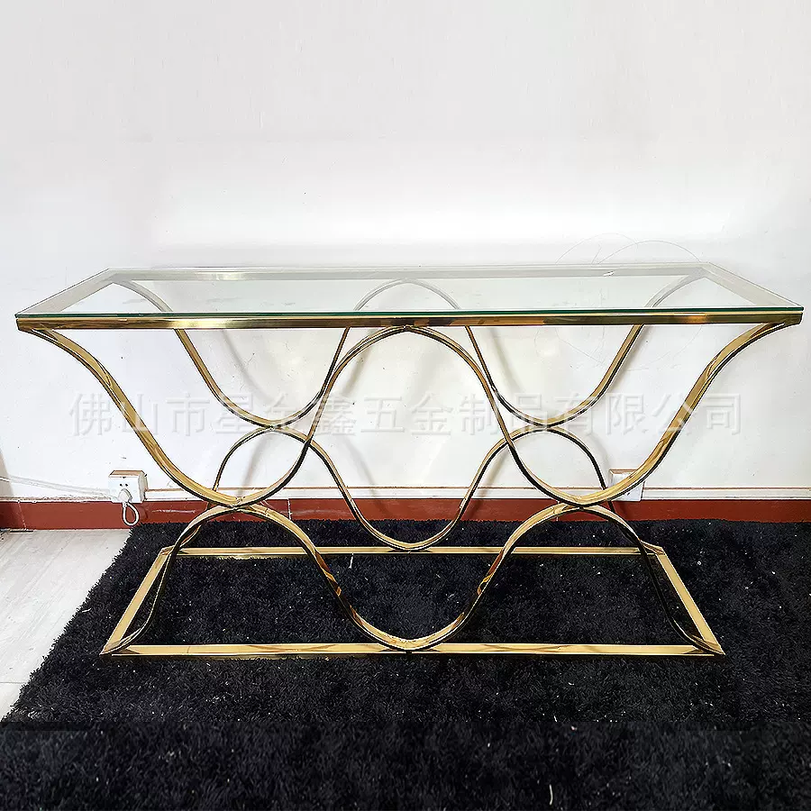 欧式岩板玄关桌豪华玻璃面不锈钢长方形创意入户桌轻奢条案台