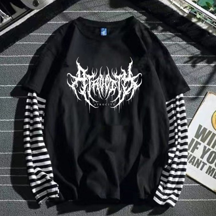 2024 primavera transfronteriza nueva letra impresa Jersey superior suelta falsa de dos piezas de manga larga Camiseta de las mujeres de tela de algodón