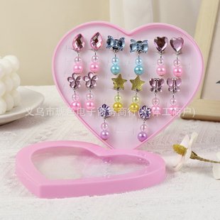 Children's Earrings Ear Clip Ear Holes Baby Princess Cute Gem Girl Fake Earrings Jewelry Ring suit Wholesale