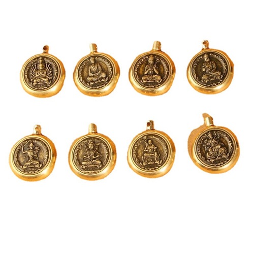 Copper Money Transformation Eight Great Guardian Deity Keychain Lucky Come When You Need It Key Pendant Single-Sided Rotating Charms Personal Year Accessory