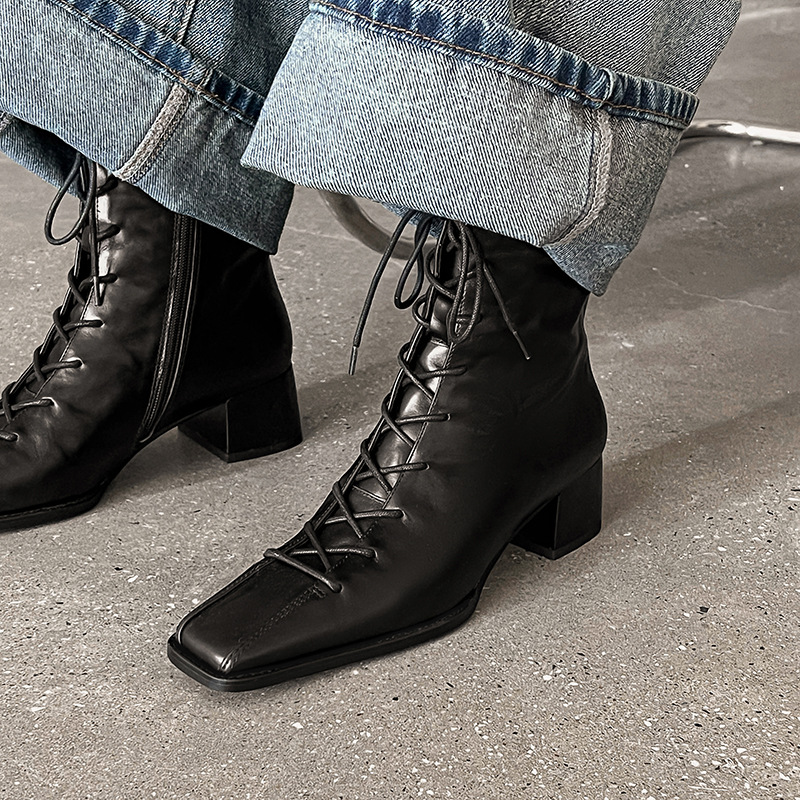 CHIKO Chun Square Toe Block Heels Ankle Boots