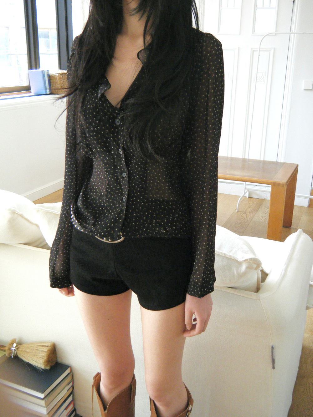 Camicia donna floreale scollo a v chiffon stile mori maniche lunghe_voghion.com