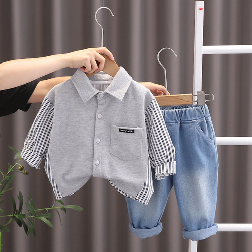Five Little Seven Autumn Boys' Casual Set  New Arrival Korean Style Children's Autumn Clothing Two-Piece Set with Long-Sleeve Shirt and Long Pants