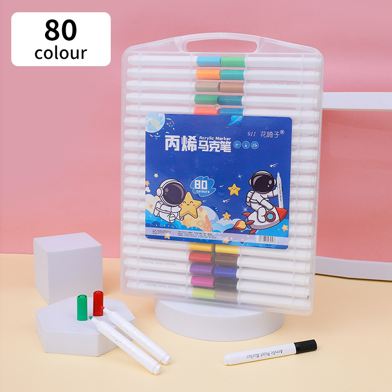 アクリルマーカー 80色 小学生アート 不透明色 積み重ね可能な水彩ペン 子供用 洗えるカラーペン 幼児用|undefined