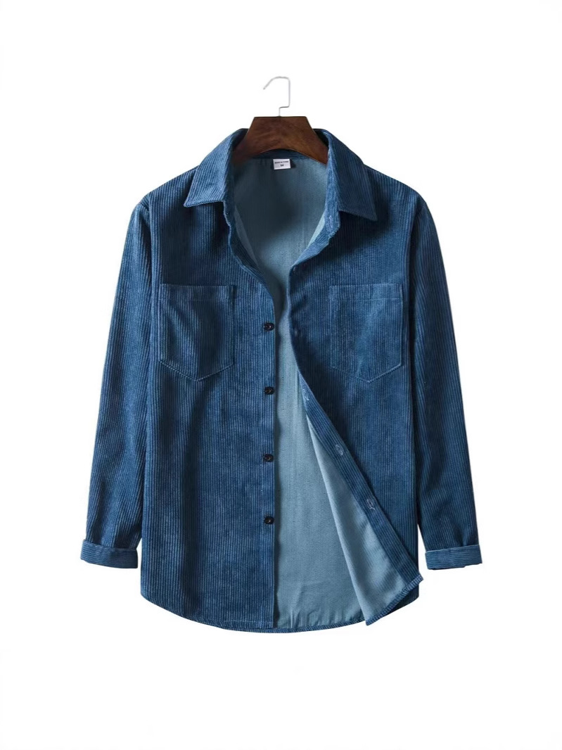 ヨーロッパとアメリカのクロスボーダー秋の新作メンズ無地コーデュロイ長袖シャツ若者のファッショントレンドカジュアルシャツ