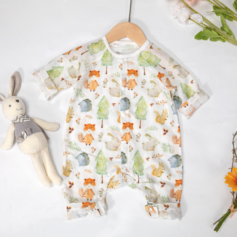 Ropa de verano para bebés Clase A Gasa de algodón de bambú antibacteriana Ropa de hogar Ropa de una pieza para recién nacido Ropa de cama para bebés para hombres