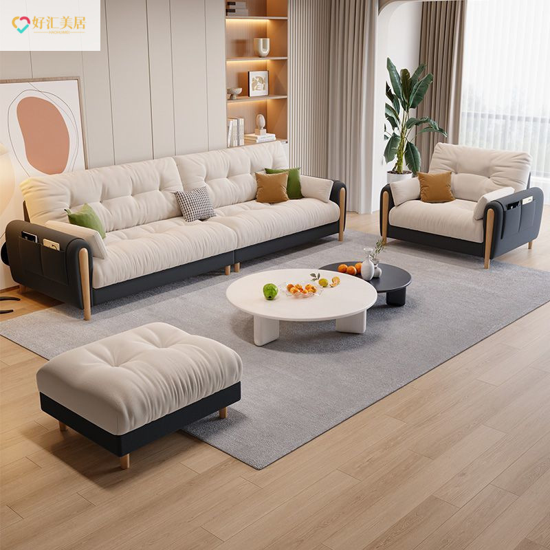 2026 New Cream Cloud Sofa, Natural Wood Style, Straight Row, Simple Small Sofa, Living Room Layout, Fabric Sofa, Modern