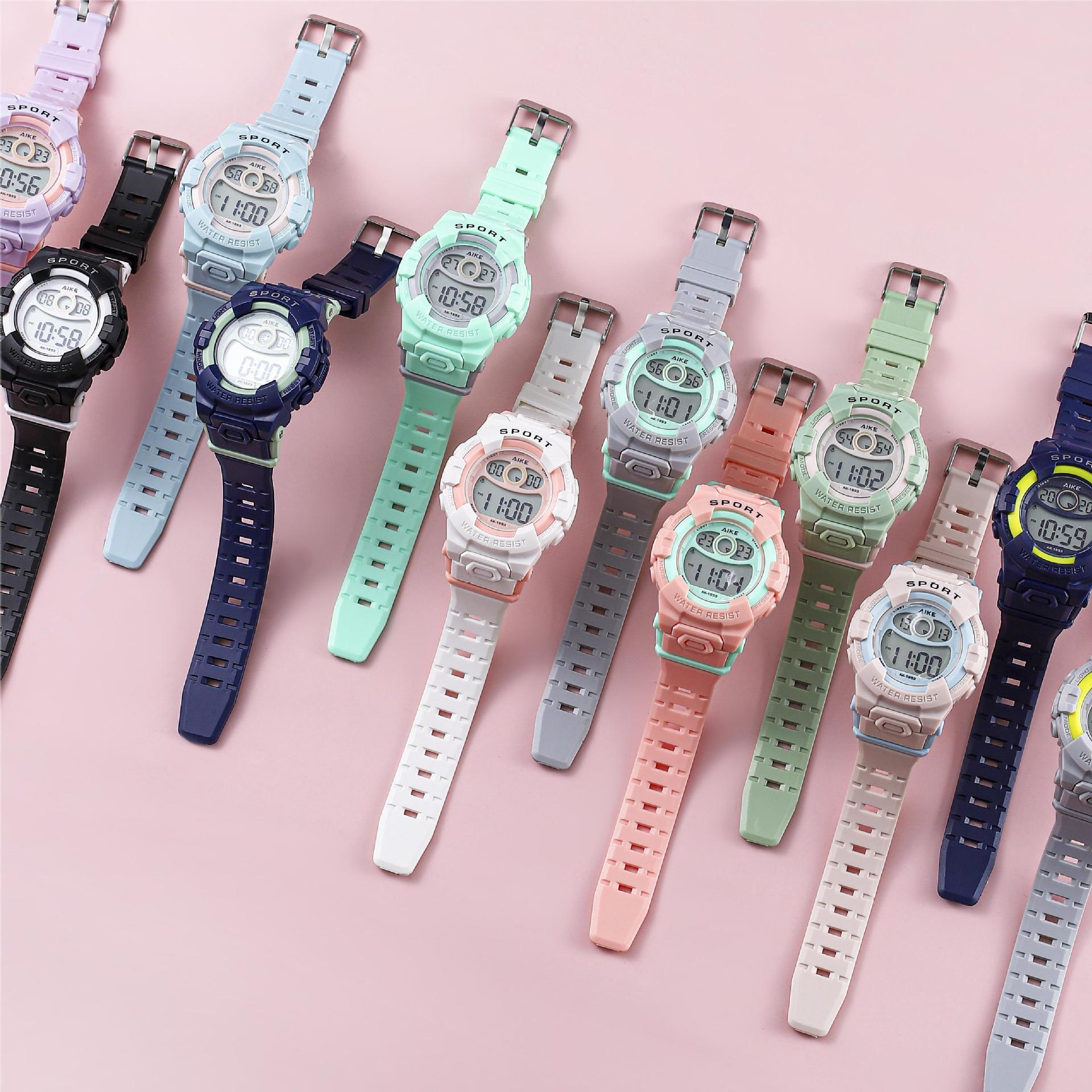 Macaron tendencia reloj electrónico esfera grande escuela secundaria y secundaria multifuncional reloj deportivo de luz nocturna impermeable al aire libre