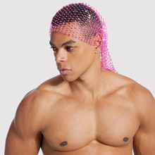 亚马逊男士钻石帽子配饰烫钻夜店弹力发带渔网头巾狂欢网格头巾