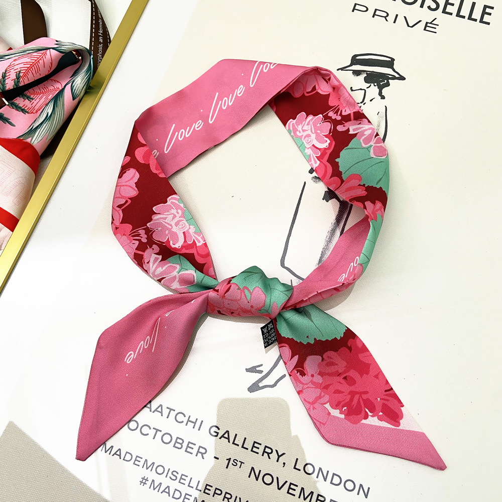 Printing Design Basic Style Spring New Floral Ladies Streamer Tied Bag Handle Ribbon Headband Scarf