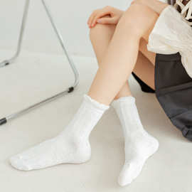 jk袜子 精梳棉学院风格女士中筒袜 女士春夏秋季洛丽塔纯白色袜子