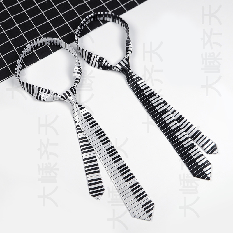 Handmade Fashion Music Small Tie for Male and Female Students, College Style Piano Notes, Korean Version, Personalized, Cool, Hip-Hop Black