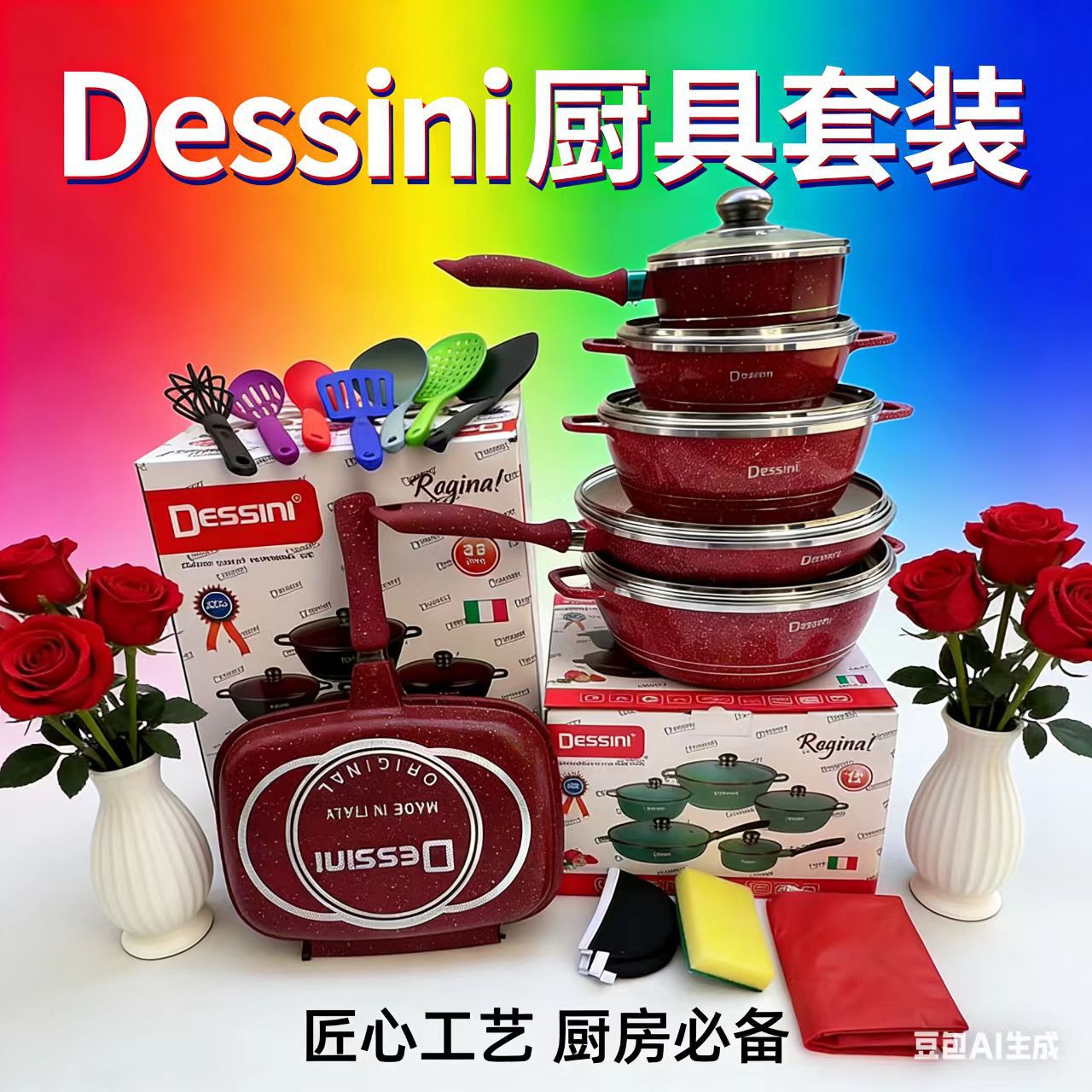 Dessini 23-Piece Cookware Set Non-Stick Pot Set with Maifan Stone Coating, Aluminum Soup Pot Set, Non-Stick Pot Set