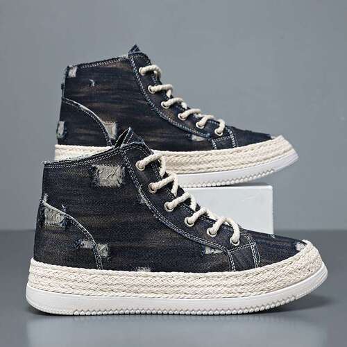 Men's Shoes 2025 Summer Platform Sneakers Breathable Trendy High-Top Casual Hip-Hop Slip-Resistant Sporty Versatile Canvas Shoes