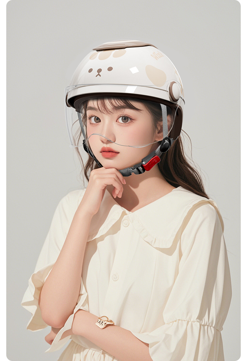 Cute All-Season Electric Motorcycle Helmet for Women with 3C Certification, Winter Warm Battery Bike Safety Helmet