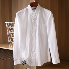 品牌外貿男裝春季新款男式長袖白襯衫商務 職場大碼純色襯衣69181