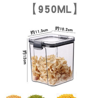 Tanque de sellado de grado alimenticio plástico grueso caja de almacenamiento transparente tanque de almacenamiento de bocadillos cuadrado granos