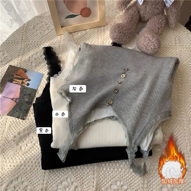 따뜻한 CAMISOLE 여성의 가을과 겨울 인테리어 기모 두꺼운 레이스 니트베이스 셔츠 디자인 센스 민소매 탑