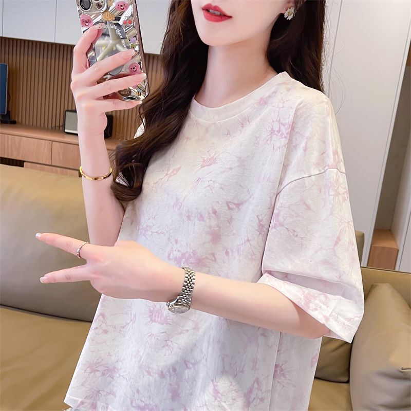 Pure Cotton Tie-Dye Short-Sleeved T-Shirt Women's Summer 2025 New Korean Style Loose plus size Small All-Match Half-Sleeved Top Pure Cotton Tie-Dye Short-Sleeved T-Shirt Women's Summer 2025 New Korean Style Loose plus size Small All-Match Half-Sleeved Top