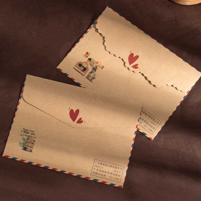 Sobre aéreo kraft retro postal postal, sobre de cumpleaños, bolsas, cartas de amor escritas a mano