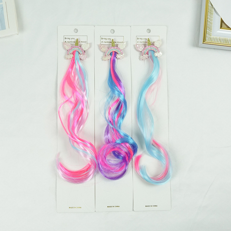 Children's Wig Hair Accessories Unicorn Princess Cute Braid Headwear Colorful Hairpin Bow Hairpin Children's Hair Accessories