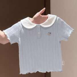 2026新款女童夏季短袖纯棉韩系T恤儿童洋气甜美百搭上衣娃娃领T恤