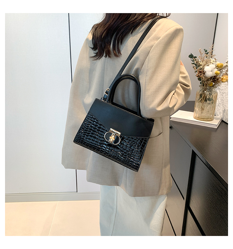 Korean Women's 2024 New Crocodile Pattern Single Shoulder Crossbody Fashion Handheld Small Square Bag_voghion.com