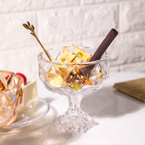 Ice cream cup, household salad bowl, milk vinegar juice tea drink dessert cup, glass high-footed yogurt ice cream bowl