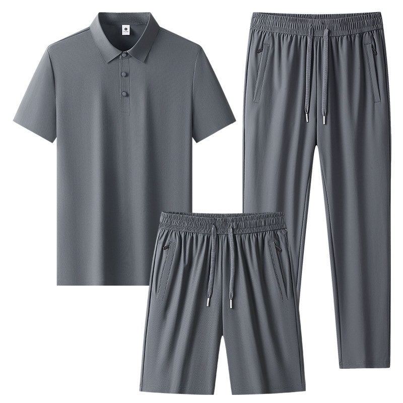 Transfronterizos más grandes set de mediana edad hombre hielo rápido set de secado de verano polo camiseta de tres piezas set de ropa deportiva para correr image 9