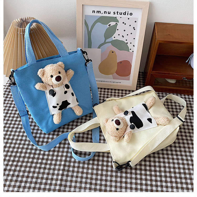 Japanese-style InS-style cute cartoon bear doll, girl student canvas crossbody bag, funny and unique single-shoulder bag undefined