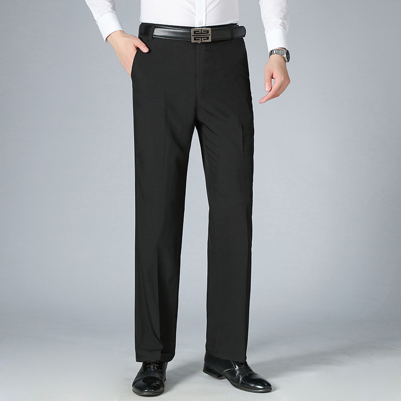 Genuino de una pieza, pantalones casuales de seda de hielo finos para hombres de verano, pantalones rectos de color sólido de gran tamaño, negocios de mediana edad y ancianos image 2