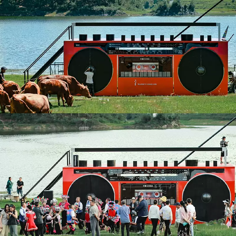 巨型录音机餐车咖啡厅创意户外打卡装置景区引流网红移动售卖亭