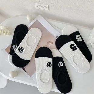 Boat Socks Women's Summer Thin Japanese Black and White Low Shallow Socks Women's Summer Non-slip Hidden Socks