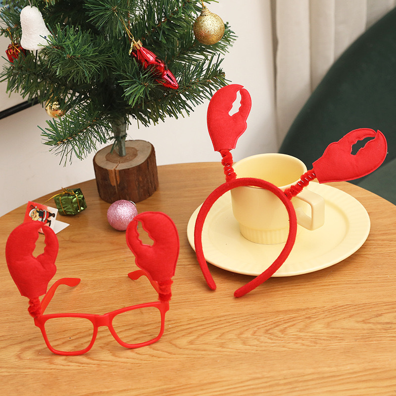 跨境新款螃蟹发箍儿童成人头饰头箍创意拍照神器龙虾眼镜工厂批发