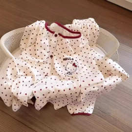 女童秋季睡衣长袖长裤甜美可爱超柔软开衫中大童云朵棉家居服套装