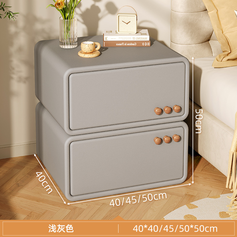 Madera maciza mesita de noche nueva simple casa moderna mesita cuero pequeño dormitorio luz lujo crema estilo armario