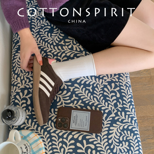 Edge-turning patterned vertical stacker socks for girls, mid-calf, trendy cotton, autumn/winter, Japanese style, basic solid color socks.