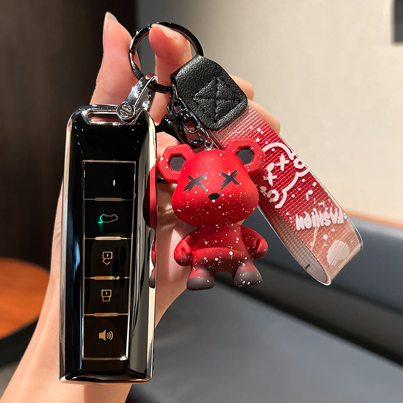 Wei Pai WEY-스마트 4 키 [싱글 쉘 블랙] + 레드 폭력 베어 펜던트