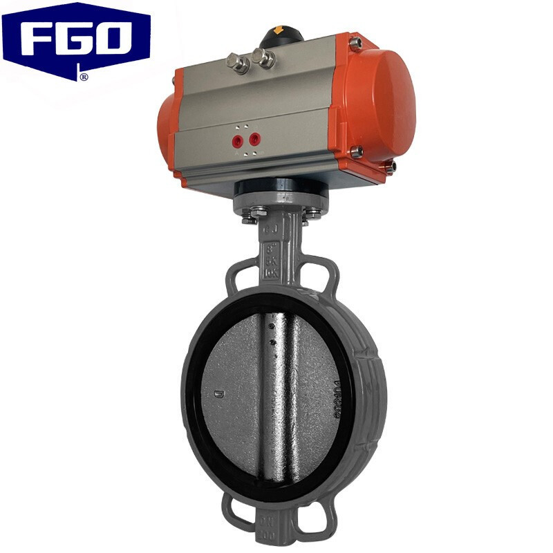 FGO 气动蝶阀 D671X-16C 碳钢+橡胶软密封+球墨板 对夹式气动蝶阀