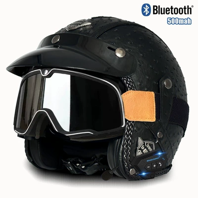 Motosiklet kaskı (dəbilqə) – men's and women's motorcycle leather - v-black-pineapple-big-frame-goggles-bluetooth-s