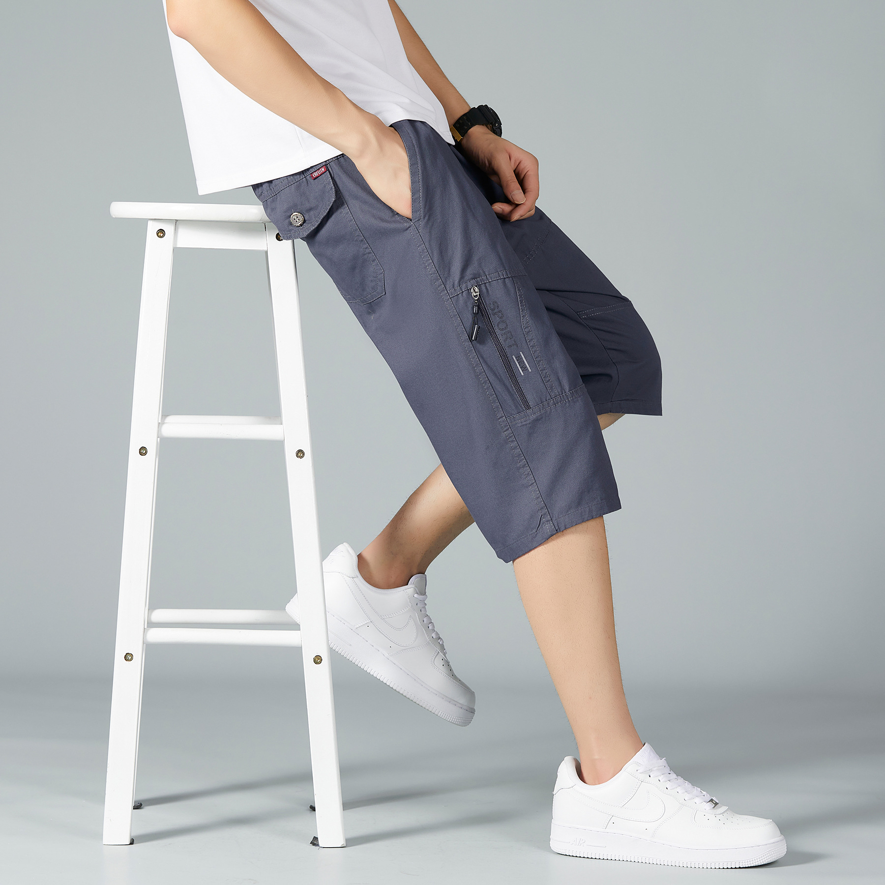 Live Summer Youth Men's Multi-Pocket Workwear Shorts Capri Pants Middle-aged Men's plus size Casual Shorts Cross-border