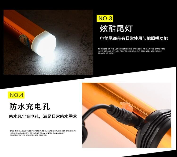 Wholesale LED high-brightness flashlight, rechargeable, multi-purpose, long-range, portable, ultra-bright, small mini tail light for home use and camping