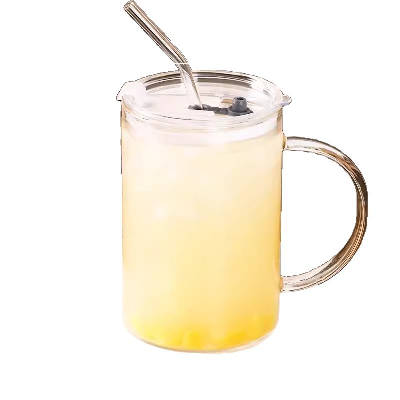 カップ高温耐性オフィスハンドルカップ超大容量ガラス寮 1L ドリンクカップ高ホウケイ酸ストローカップ|undefined