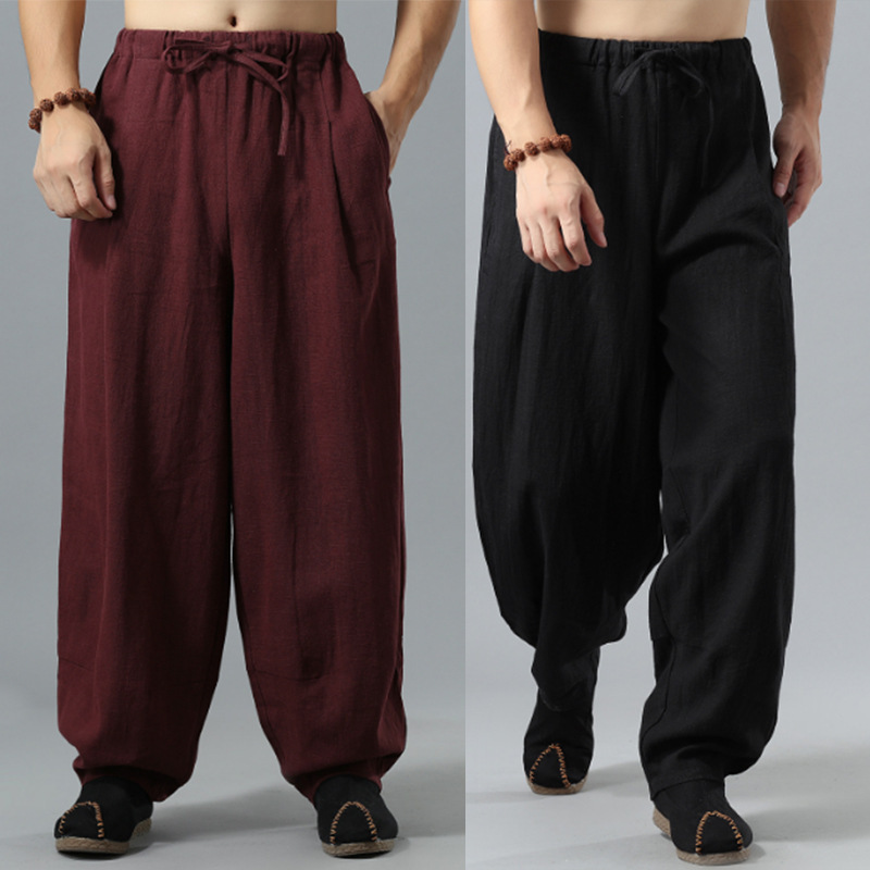Men's Spring and Summer Chinese Style Sports Casual Men's Pants 2023 Mid Waist Loose Linen Wide Leg Lantern Trousers Spot Men's Spring and Summer Chinese Style Sports Casual Men's Pants 2023 Mid Waist Loose Linen Wide Leg Lantern Trousers Spot